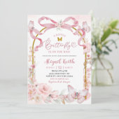 Pink Bow Coquette Butterfly Baby Shower Invitation (Debout devant)