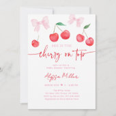 Pink Bow Coquette Cherry Baby shower Kaart (Voorkant)