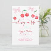 Pink Bow Coquette Cherry Baby shower Kaart (Staand voorkant)
