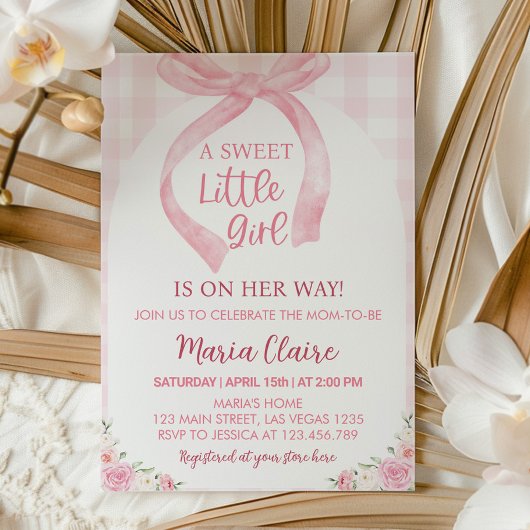 Pink Bow Coquette Girl Baby shower Invitation