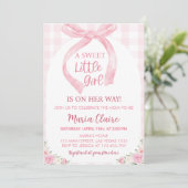 Pink Bow Coquette Girl Baby shower Invitation (Debout devant)