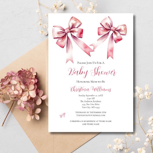 Pink Bow Coquette Girly Baby shower Kaart