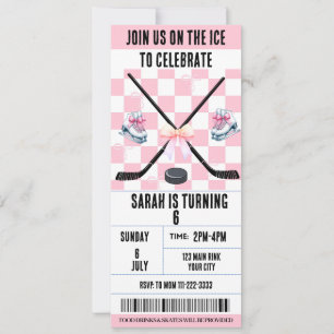Pink Bow Coquette Ice Hockey Ticket Verjaardag Kaart