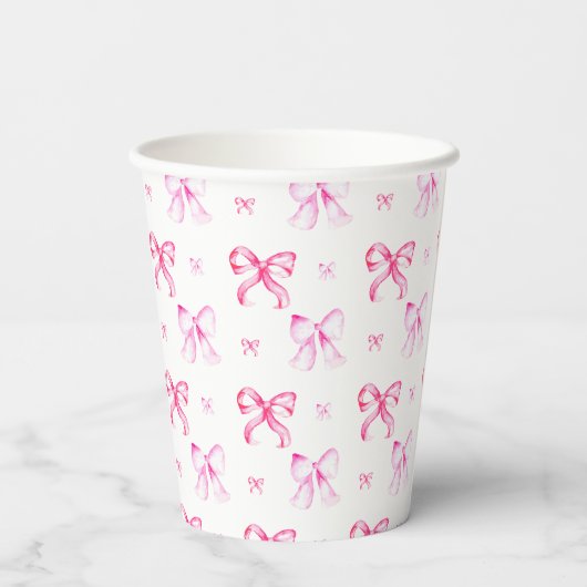 Pink Bow Coquette Pattern Vrijgezellenfeest Papieren Bekers (Achterkant)