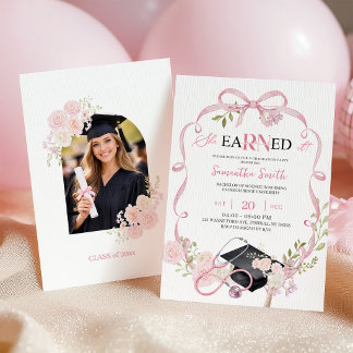 Pink Bow Coquette RN Graduation Invitation Kaart
