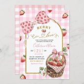Pink Bow Coquette Strawberry Gingham Bridal Shower Kaart (Voorkant / Achterkant)