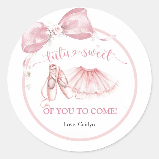 Pink Bow Coquette Tutu Sweet Thank You Ronde Sticker (Voorkant)