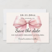 Pink bow cream Quinceanera Save the Date card (Devant)
