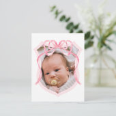 Pink Bow Crest doop dank je kaart (Staand voorkant)