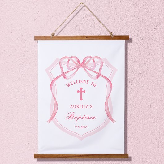 Pink Bow Crest doop welkom Hangend Wandkleed