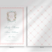 Pink Bow Crest Monogram Baby Shower Kaart