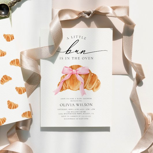 Pink Bow Croissant Baby shower Kaart