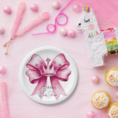 Pink Bow & Crown Baby shower Papieren Bordje (Feest)