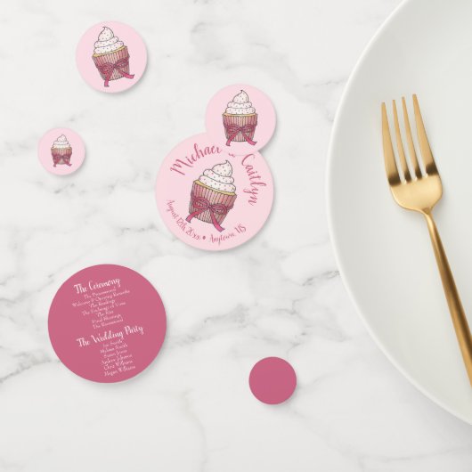 Pink Bow Cupcake Love Cake Wedding Programme Confetti (Groep)