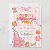 Pink Bow Cute Retro Cookie Decorating Party Kaart (Voorkant)