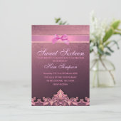 Pink Bow & Damask Sweet 16 Invitation d'anniversai (Debout devant)