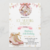 Pink bow disco ice skating party invitation (Devant)