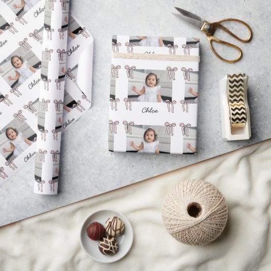 Pink Bow Doodle Baby Girl Cadeaupapier (Crafts)