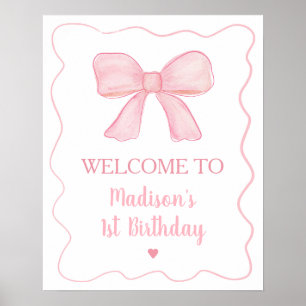 Pink Bow eerste verjaardag welkom Poster