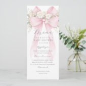 Pink Bow Elegant Baby Shower Menu (Staand voorkant)