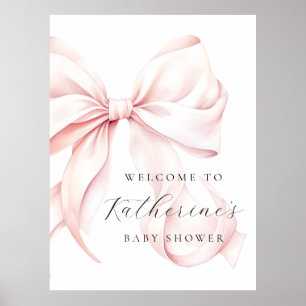 Pink Bow Elegant Baby shower Welkom Poster
