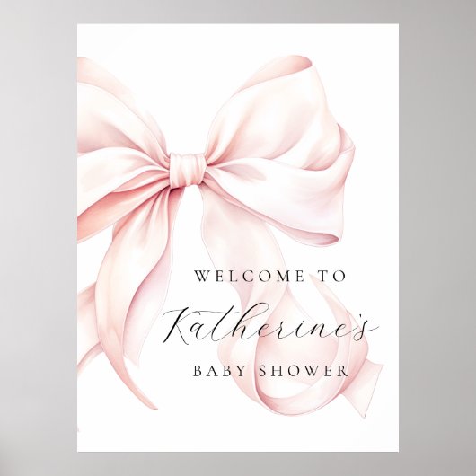 Pink Bow Elegant Baby shower Welkom Poster (Voorkant)