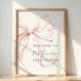 Pink Bow Elegant Baby shower Welkomstbord Poster