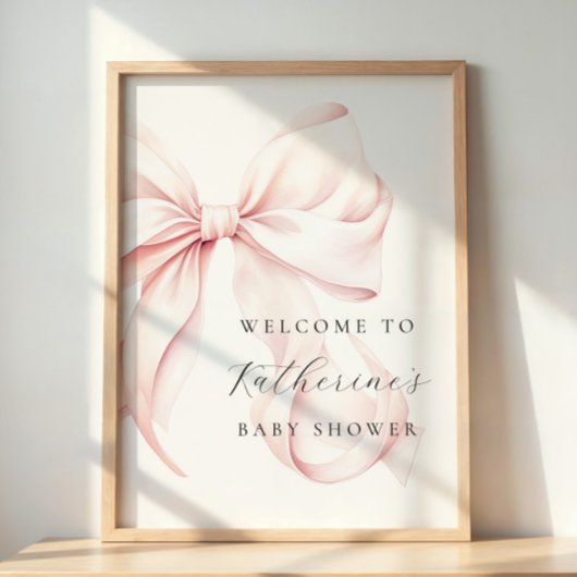 Pink Bow Elegant Baby shower Welkomstbord Poster