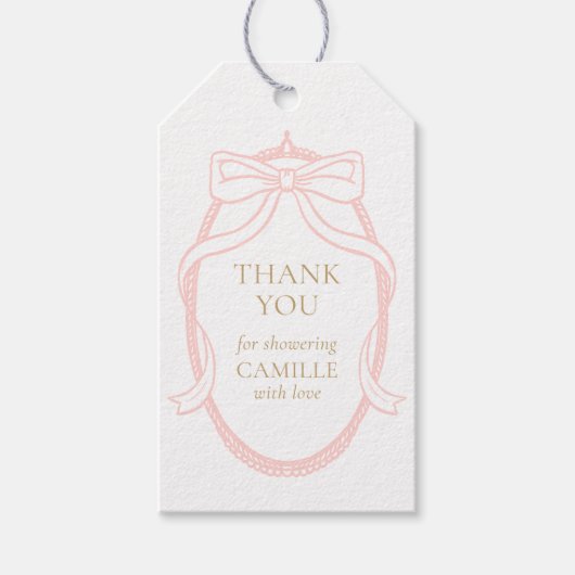 Pink Bow Elegant Dank je Meisje Baby shower Cadeaulabel (Voorkant)