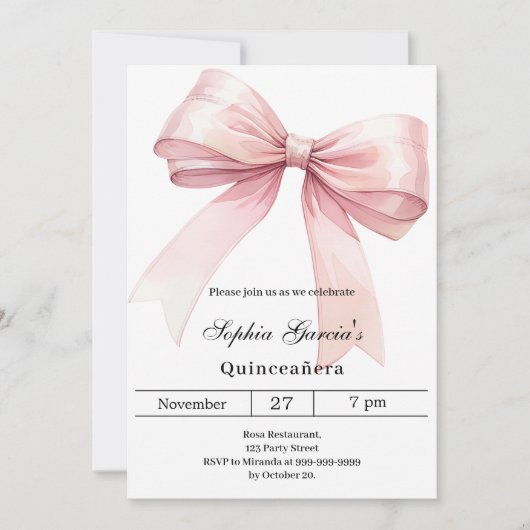 Pink bow elegant Quinceanera Kaart (Voorkant)