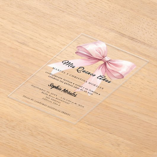 Pink bow elegant Quinceanera luxury clear Acryl Uitnodigingen (Laagn)