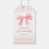Pink Bow en Gingham preppy Coquette verjaardag Cadeaulabel (Voorkant)