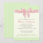 Pink Bow en Pin Stripes Baby shower Kaart (Voorkant / Achterkant)