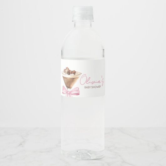 Pink Bow Espresso Martini Baby shower Waterfles Etiket (Voorkant)
