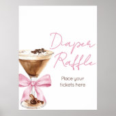 Pink Bow Espresso Shower Diaper Raffle Sign Poster (Voorkant)