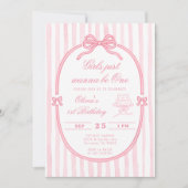 Pink Bow First Birthday Girl Invitation (Devant)