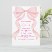 Pink Bow First Birthday Invitation Kaart (Staand voorkant)