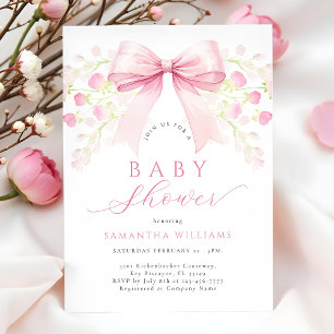 Pink Bow Floral Baby shower Uitnodiging