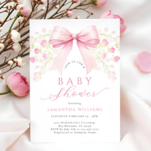 Pink Bow Floral Baby shower Uitnodiging