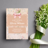 Pink Bow floral  Boho Baby shower Kaart