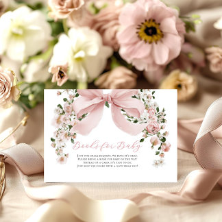 Pink Bow Floral Girl Baby Shower Books for Baby Informatiekaartje