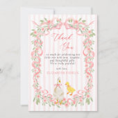 Pink Bow Floral Goose Baby Shower Bedankkaart (Voorkant)