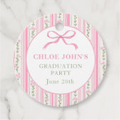 Pink Bow Floral Graduation Bedankjes Labels (Voorkant)