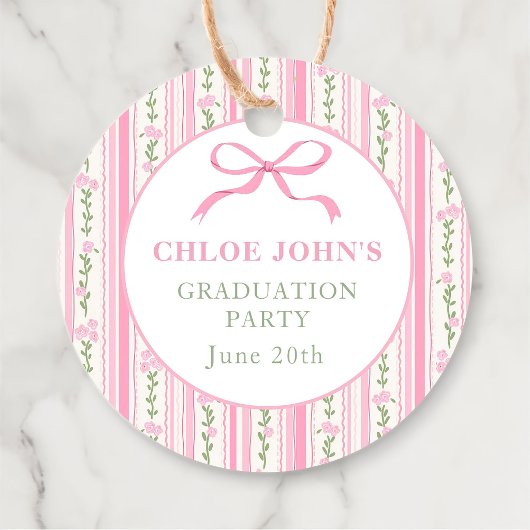 Pink Bow Floral Graduation Bedankjes Labels
