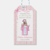 Pink Bow Floral Graduation Cadeaulabel (Voorkant)