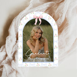 Pink Bow Floral Graduation Party Kaart