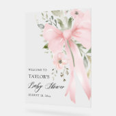 Pink Bow Floral Greenery Girl Baby Shower Welcome (Angle)