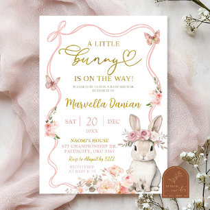 Pink Bow Floral Little Bunny Baby shower Kaart