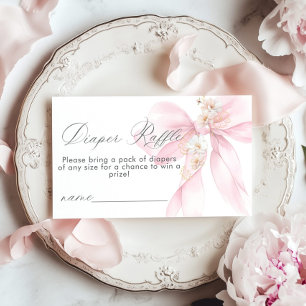Pink Bow Floral Luier verloting ticket Informatiekaartje