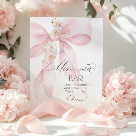 Pink Bow floral Momosa bar waterverf Poster